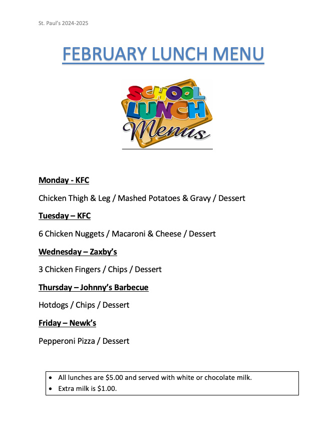 February Lunch Menu