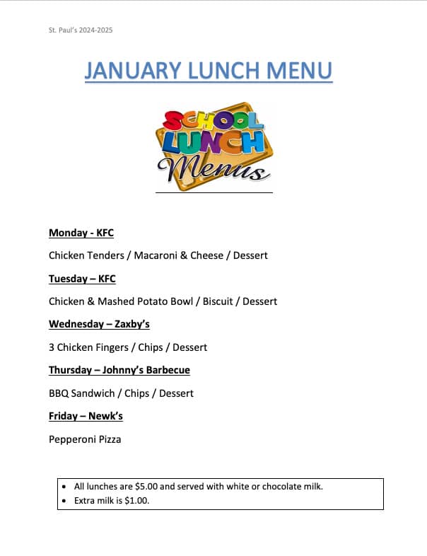 January Lunch Menu