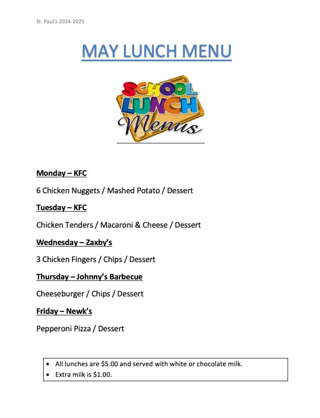 May Lunch Menu