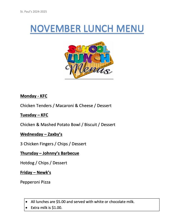 November Lunch Menu