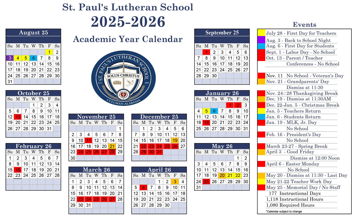 2025 – 2026 School Calendar