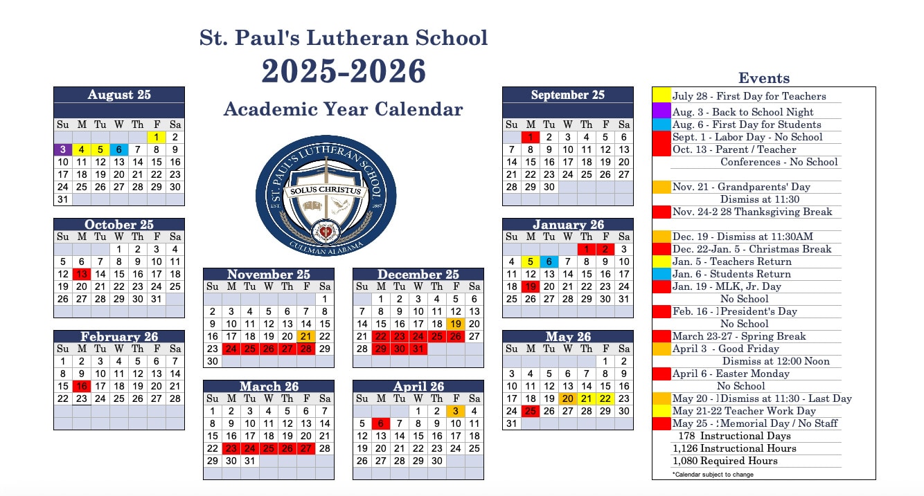2025 - 2026 School Calendar