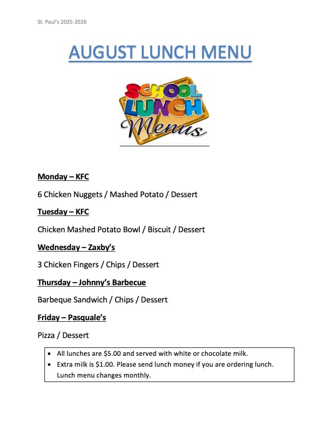 August Lunch Menu