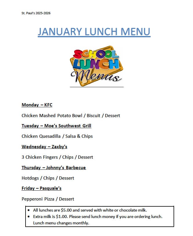 January Lunch Menu